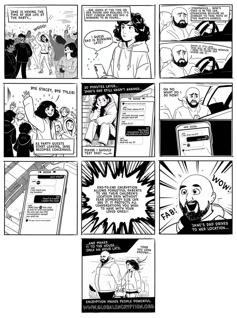 comic strip about encryption and keeping loved ones safe