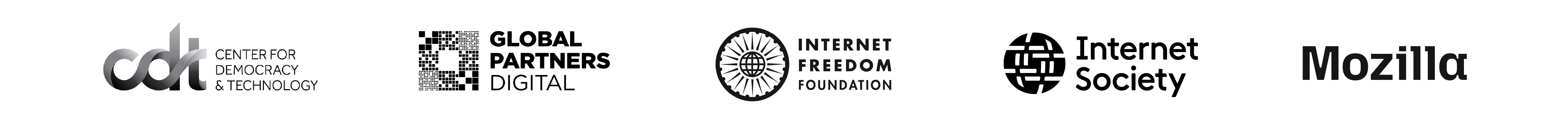Logos of the Center for Democracy & Technology, Global Partners Digital, the Internet Freedom Foundation, the Internet Society, and Mozilla